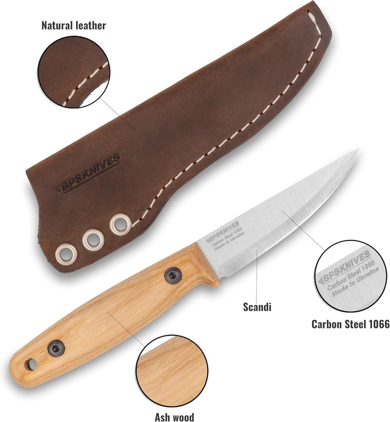 BPSKNIVES Finn Lite - Puukko Knife - Fixed-Blade Carbon Steel Knife with Leather Sheath - Small Full Tang Camping Knives - Scandinavian Camp Utility Knives - Image 2
